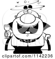Cartoon Clipart Of A Black And White Drunk Pudgy Vampire Vector Outlined Coloring Page