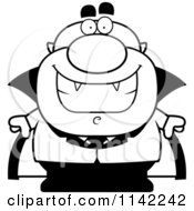 Cartoon Clipart Of A Black And White Happy Pudgy Vampire Vector Outlined Coloring Page