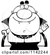 Cartoon Clipart Of A Black And White Waving Pudgy Vampire Vector Outlined Coloring Page
