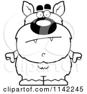 Cartoon Clipart Of A Black And White Calm Pudgy Werewolf Vector Outlined Coloring Page