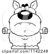 Cartoon Clipart Of A Black And White Angry Pudgy Werewolf Vector Outlined Coloring Page