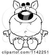 Cartoon Clipart Of A Black And White Sitting Pudgy Werewolf Vector Outlined Coloring Page