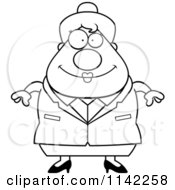 Cartoon Clipart Of A Black And White Chubby Business Lady Vector Outlined Coloring Page