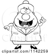 Cartoon Clipart Of A Black And White Chubby Business Lady With An Idea Vector Outlined Coloring Page