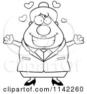 Cartoon Clipart Of A Black And White Loving Chubby Business Lady Vector Outlined Coloring Page