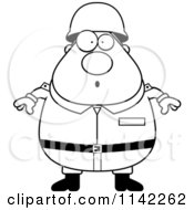 Cartoon Clipart Of A Black And White Surprised Chubby Army Man Vector Outlined Coloring Page