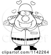 Cartoon Clipart Of A Black And White Loving Chubby Army Woman Vector Outlined Coloring Page by Cory Thoman