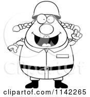 Cartoon Clipart Of A Black And White Chubby Army Woman With An Idea Vector Outlined Coloring Page by Cory Thoman