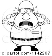 Cartoon Clipart Of A Black And White Stressed Chubby Army Woman Vector Outlined Coloring Page