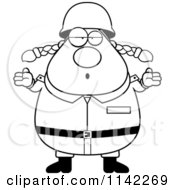 Black And White Careless Shrugging Chubby Army Woman