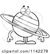 Cartoon Clipart Of A Black And White Sad Planet Saturn Vector Outlined Coloring Page