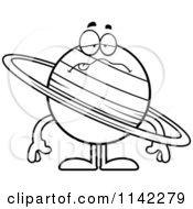 Cartoon Clipart Of A Black And White Sick Planet Saturn Vector Outlined Coloring Page