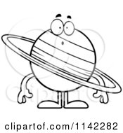 Cartoon Clipart Of A Black And White Surprised Planet Saturn Vector Outlined Coloring Page by Cory Thoman