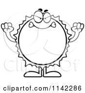 Cartoon Clipart Of A Black And White Mad Sun Vector Outlined Coloring Page