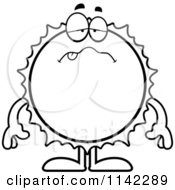 Cartoon Clipart Of A Black And White Sick Sun Vector Outlined Coloring Page