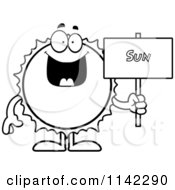 Cartoon Clipart Of A Black And White Sun Holding A Sign Vector Outlined Coloring Page