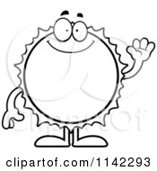 Cartoon Clipart Of A Black And White Waving Sun Vector Outlined Coloring Page