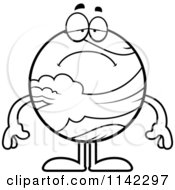 Cartoon Clipart Of A Black And White Sad Planet Venus Vector Outlined Coloring Page