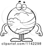 Cartoon Clipart Of A Black And White Sick Planet Venus Vector Outlined Coloring Page