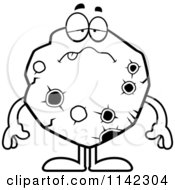 Cartoon Clipart Of A Black And White Sick Asteroid Vector Outlined Coloring Page by Cory Thoman