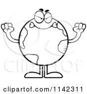 Cartoon Clipart Of A Black And White Mad Earth Globe Vector Outlined Coloring Page