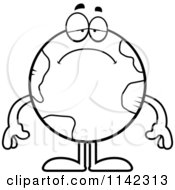 Cartoon Clipart Of A Black And White Sad Earth Globe Vector Outlined Coloring Page