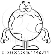 Cartoon Clipart Of A Black And White Sick Earth Globe Vector Outlined Coloring Page