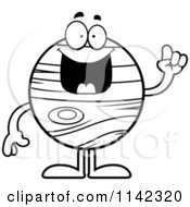 Cartoon Clipart Of A Black And White Planet Jupiter With An Idea Vector Outlined Coloring Page