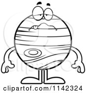 Cartoon Clipart Of A Black And White Sick Planet Jupiter Vector Outlined Coloring Page