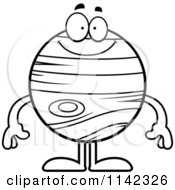 Cartoon Clipart Of A Black And White Planet Jupiter Smiling Vector Outlined Coloring Page
