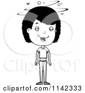 Cartoon Clipart Of A Black And White Drunk Adolescent Teenage Girl Vector Outlined Coloring Page