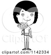 Poster, Art Print Of Black And White Clipart Adolescent Teenage Girl Holding Out Flowersn