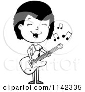 Cartoon Clipart Of A Black And White Adolescent Teenage Girl Playing A Guitar Vector Outlined Coloring Page