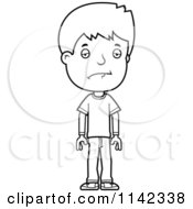 Cartoon Clipart Of A Black And White Depressed Adolescent Teenage Boy Vector Outlined Coloring Page