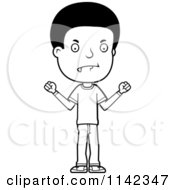 Cartoon Clipart Of A Black And White Mad Adolescent Teenage Boy Vector Outlined Coloring Page