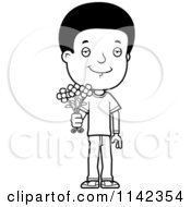 Poster, Art Print Of Black And White Adolescent Teenage Boy Holding Out Flowers