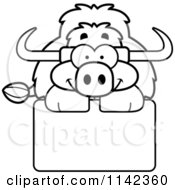 Poster, Art Print Of Black And White Happy Yak Over A Sign
