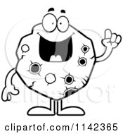 Cartoon Clipart Of A Black And White Asteroid With An Idea Vector Outlined Coloring Page