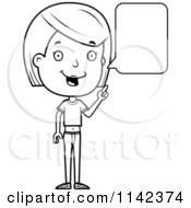 Cartoon Clipart Of A Black And White Adolescent Teenage Girl Talking Vector Outlined Coloring Page