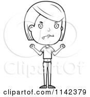 Cartoon Clipart Of A Black And White Mad Adolescent Teenage Girl Vector Outlined Coloring Page