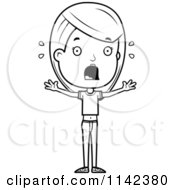 Cartoon Clipart Of A Black And White Scared Adolescent Teenage Girl Vector Outlined Coloring Page