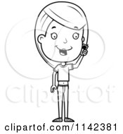 Cartoon Clipart Of A Black And White Adolescent Teenage Girl Talking On A Cell Phone Vector Outlined Coloring Page