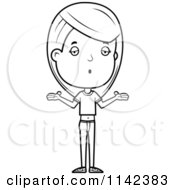 Cartoon Clipart Of A Black And White Careless Adolescent Teenage Girl Shrugging Vector Outlined Coloring Page