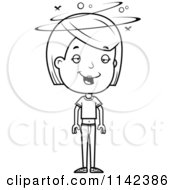 Cartoon Clipart Of A Black And White Drunk Adolescent Teenage Girl Vector Outlined Coloring Page
