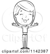 Cartoon Clipart Of A Black And White Happy Adolescent Teenage Girl Vector Outlined Coloring Page