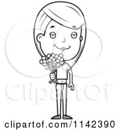 Poster, Art Print Of Black And White Adolescent Teenage Girl Holding Out Flowers