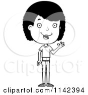Cartoon Clipart Of A Black And White Friendly Adolescent Teenage Girl Waving Vector Outlined Coloring Page