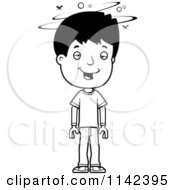 Cartoon Clipart Of A Black And White Drunk Adolescent Teenage Boy Vector Outlined Coloring Page