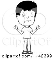 Cartoon Clipart Of A Black And White Mad Adolescent Teenage Boy Vector Outlined Coloring Page