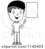 Cartoon Clipart Of A Black And White Adolescent Teenage Boy Talking Vector Outlined Coloring Page
